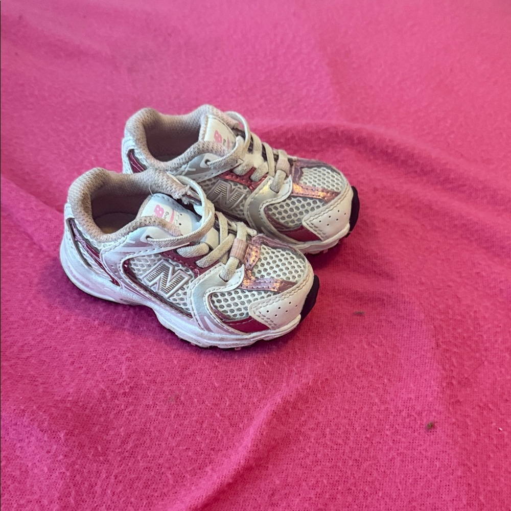 New Balance Kids' Pink and Cream Sneakers